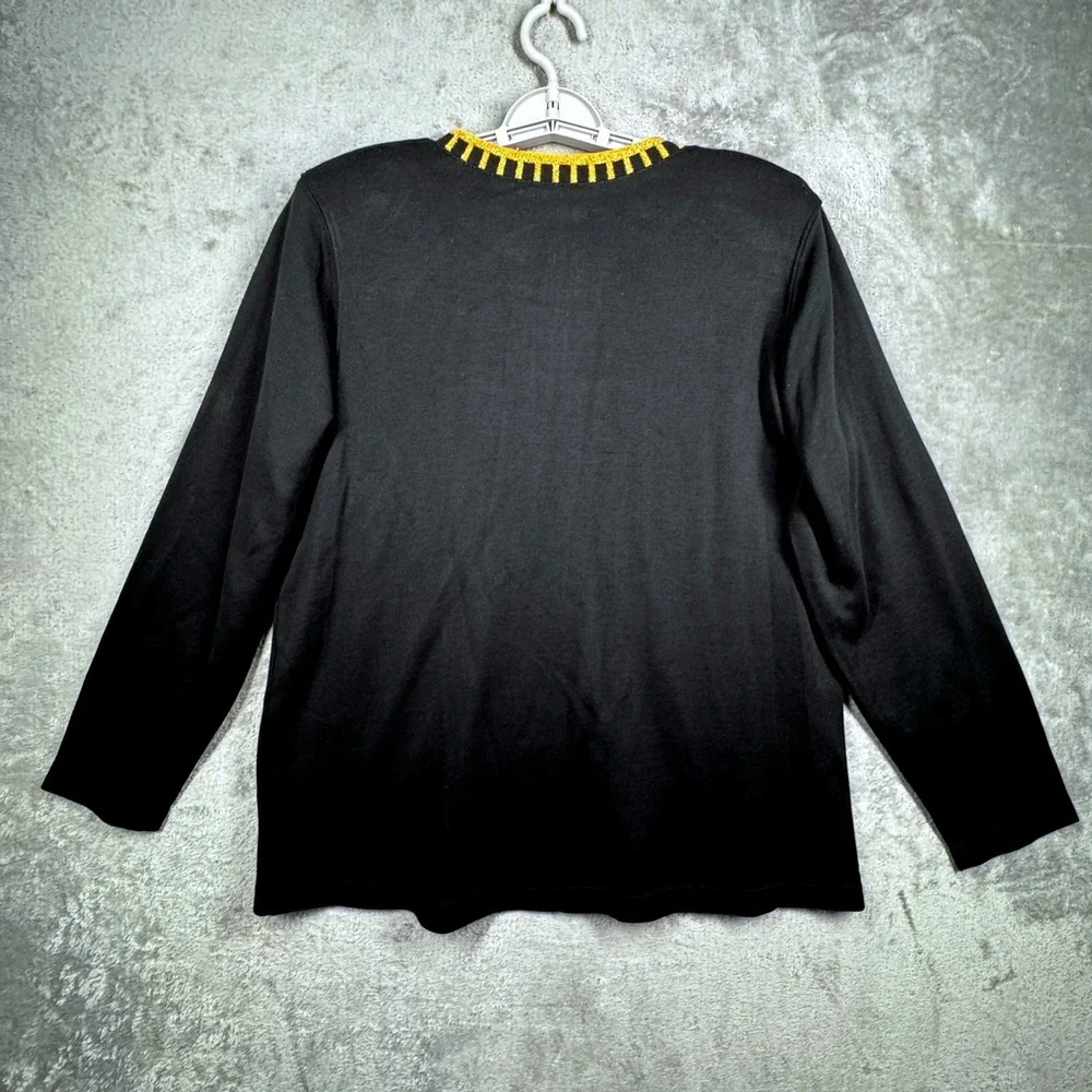 Bobbie Brooks‎ Cardigan Black Gold Full Zip Top M Sparkle Shimmer Glam Statement